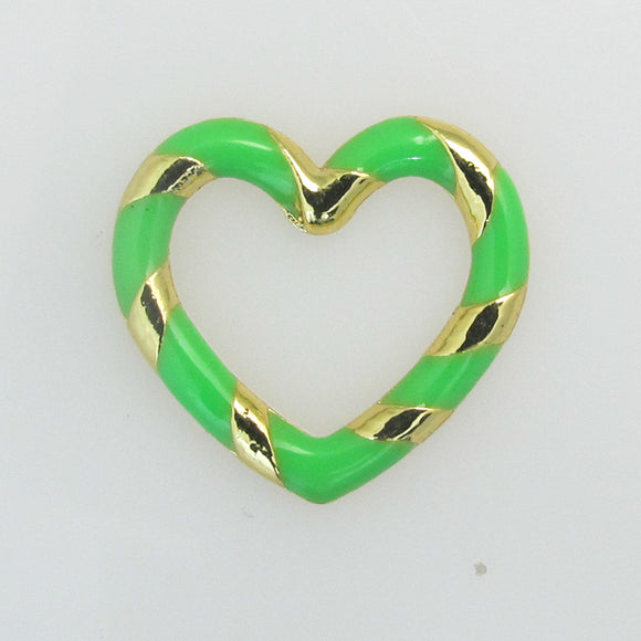 Metal 14mm heart twisted gold/lime 2pc