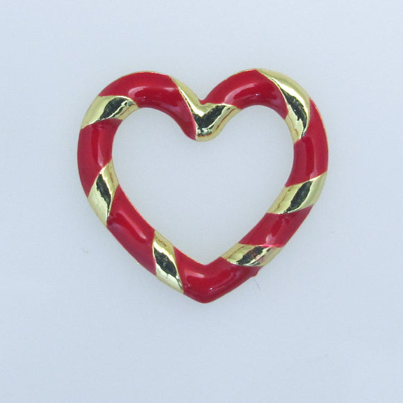 Metal 14mm heart twisted gold/red 2pc