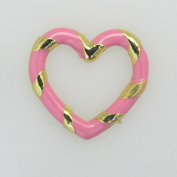 Metal 14mm heart twisted gold/pink 2pc