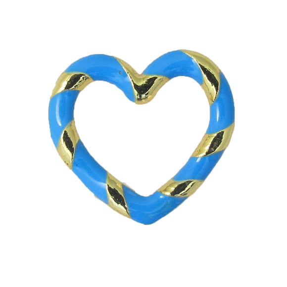 Metal 14mm heart twisted gold/blue 2pc