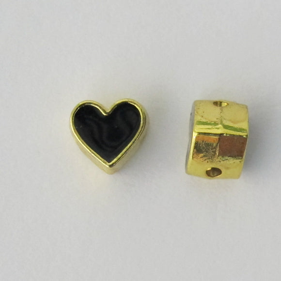 Metal 8mm heart 1mm hole gld/black 4pcs