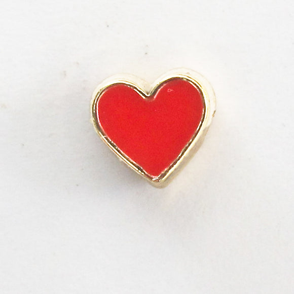Metal 8mm heart 1mm hole gld/red 4pcs