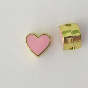 Metal 8mm heart 1mm hole gld/pink 4pcs