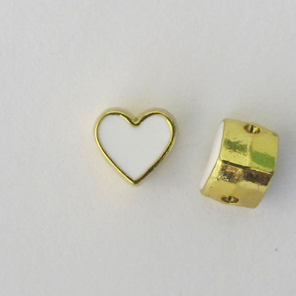 Metal 8mm heart 1mm hole gld/white 4pcs