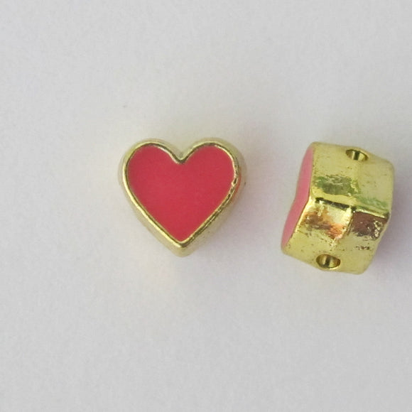 Metal 8mm heart 1mm hole gld/hot pink 4p