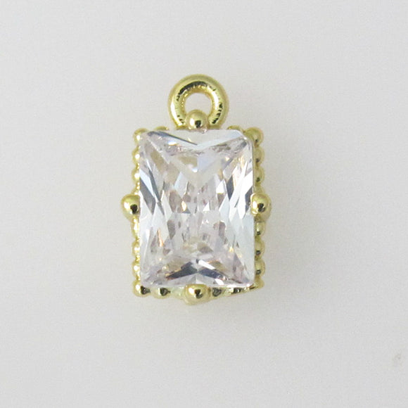 Metal 8x6mm rectangle drop gld/clear 2pc