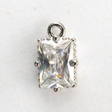 Metal 8x6mm rectangle drop sil/clear 2pc