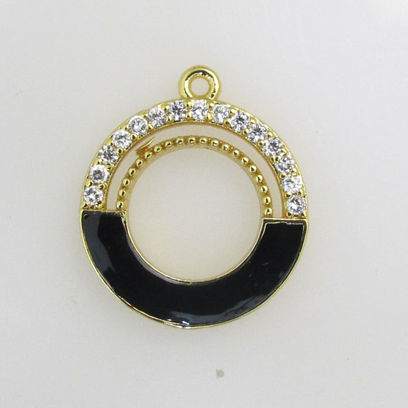 Metal 18mm rnd donut charm gld/black 1pc