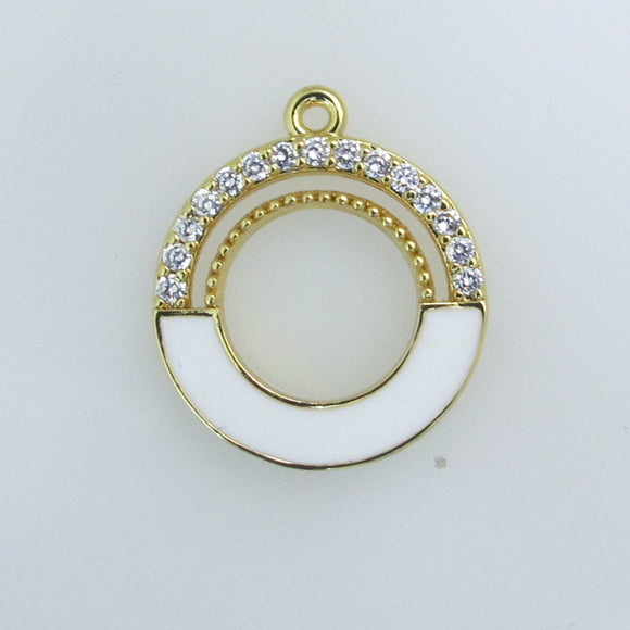 Metal 18mm rnd donut charm gld/white 1pc