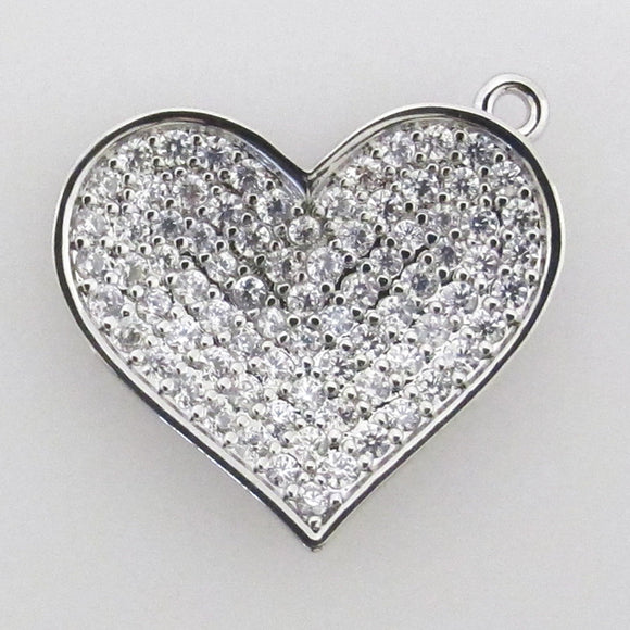 Metal 20mm heart diamantes NF Nickel 1pc