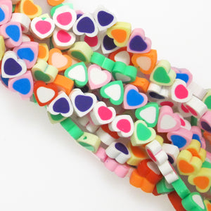clay / fimo 10mm heart Pink/white/multi 35+pcs