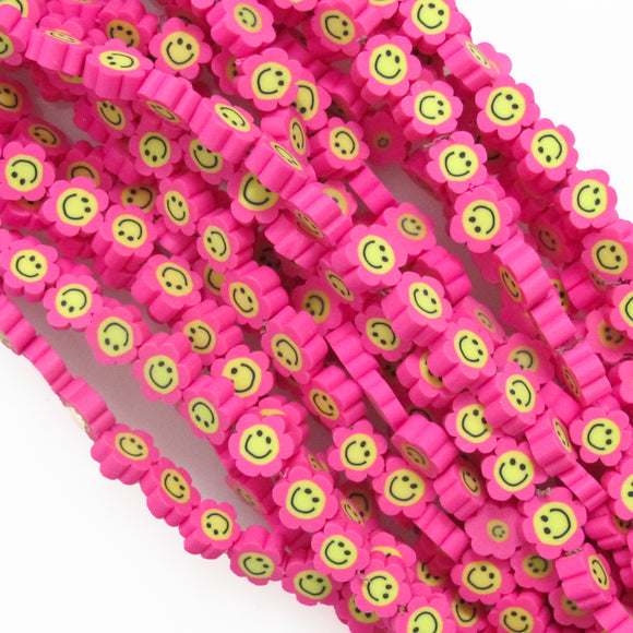 clay / fimo 10mm SMILEY FACE Pink/Yellow 36+pcs