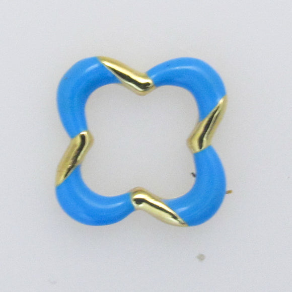 Metal 18mm 4 leaf charm blue gold 2pc