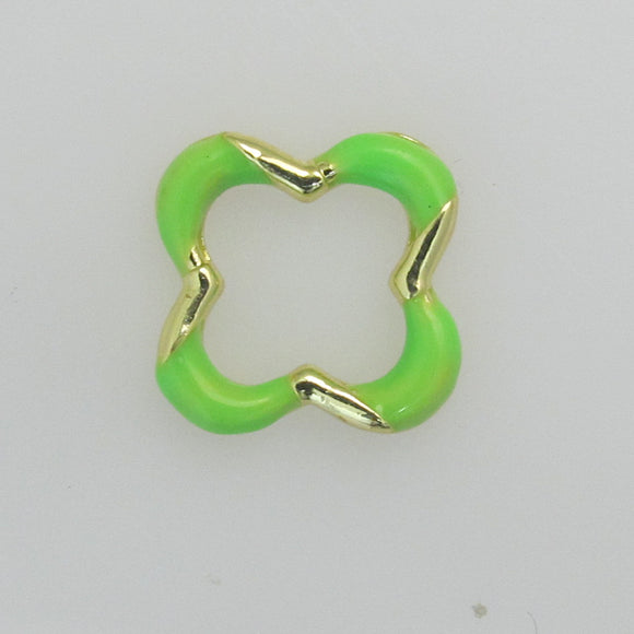 Metal 18mm 4 leaf charm lime gold 2pc
