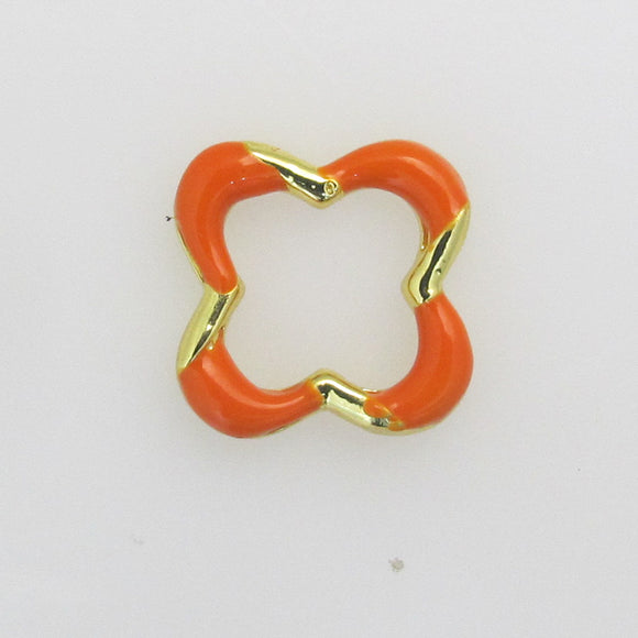 Metal 18mm 4 leaf charm orange gold 2pc
