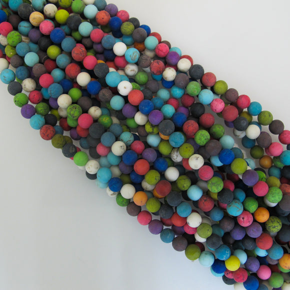 Semi prec 6mm rnd howlite matt multi 33p