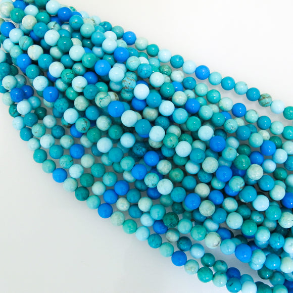Semi prec 6mm rnd howlite BLUE/GREEN 33p.
