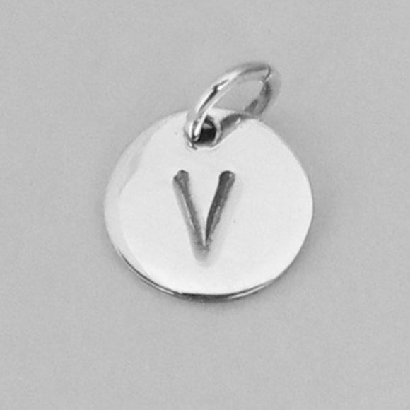 Sterling Sil 8mm Letter Charm V 1pcs