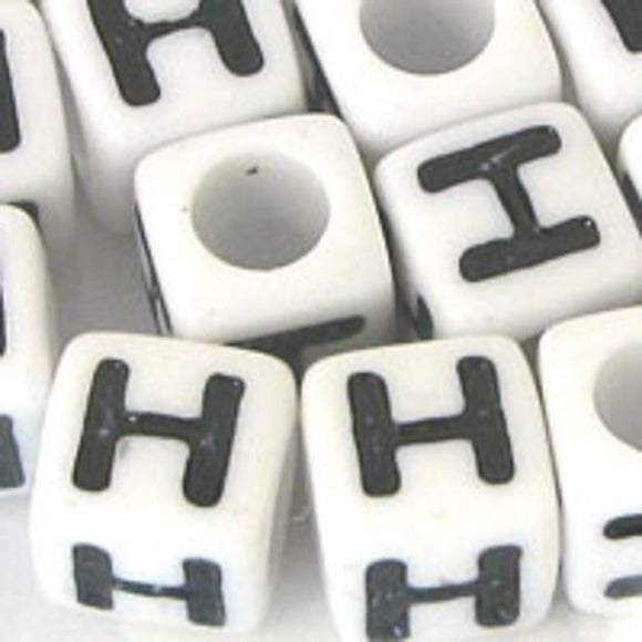 Plas 7mm cube black/white letter H 20pcs