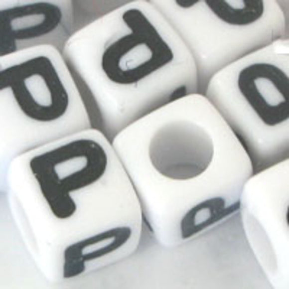 Plas 7mm cube black/white letter P 20pcs