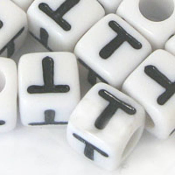 Plas 7mm cube black/white letter T 20pcs