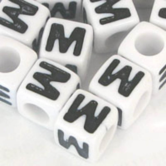 Plas 7mm cube black/white letter W 20pcs